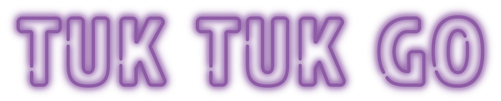 Company Logo: Tuk Tuk Go in neon purple outlined lettering.